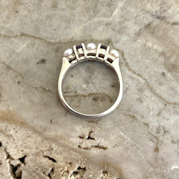 Sterling Silver 925 Multi Gemstone Round Amethyst Genuine Pearl Band Ring Sz 7 - Picture 13 of 16